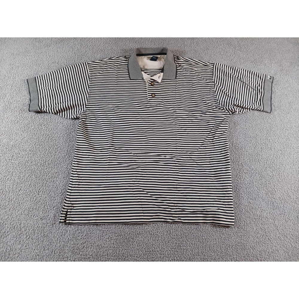 Cutter‎ & Buck VTG Golf Polo Shirt Mens M Black Beige Striped Cotton Preppy USA